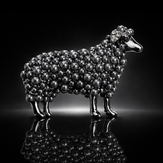 42 mm Black Rhodium Mini Pearl & CZ Pavé Sheep Brooch