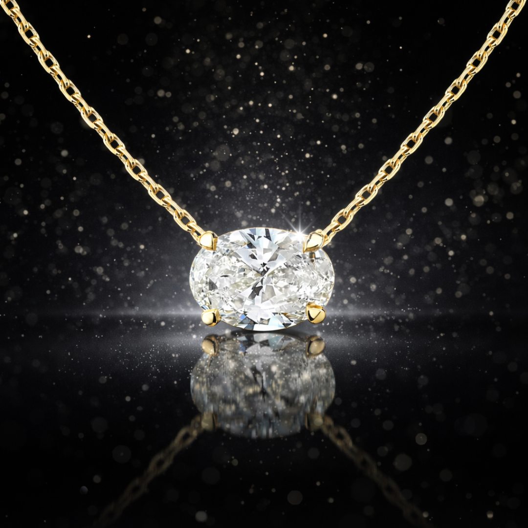 .75 Carat Lab Grown Oval Diamond East/West Pendant – 14kt Gold Yellow Gold | 18” Chain