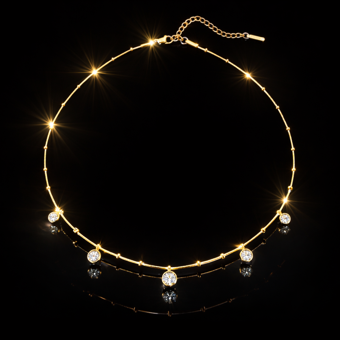 14KT Yellow Gold PVD Bezel Set White Sapphire Necklace – .50 CTW