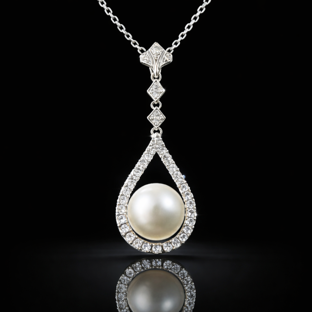 925 9mm Genuine Freshwater Pearl & White Topaz Pendant