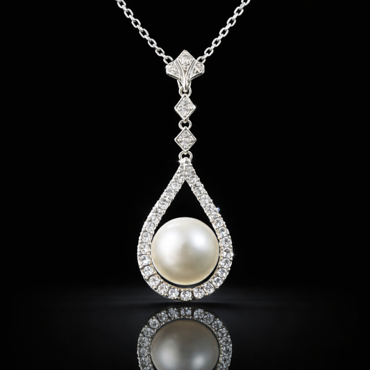 925 9mm Genuine Freshwater Pearl & White Topaz Pendant