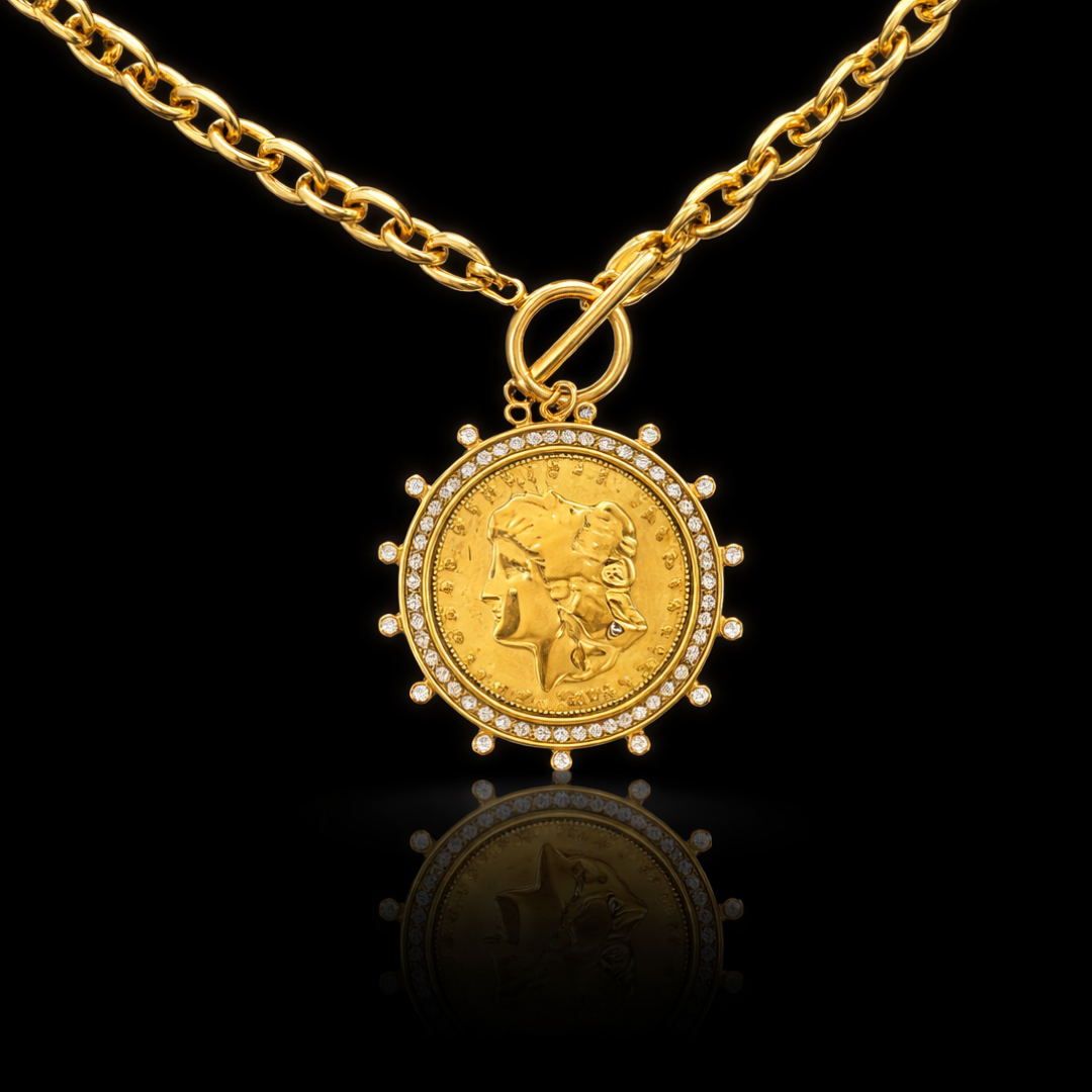 14kt Yellow Gold PVD Liberty Coin Pendant Necklace