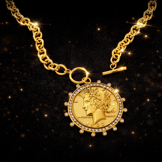 14kt Yellow Gold PVD Liberty Coin Pendant Necklace