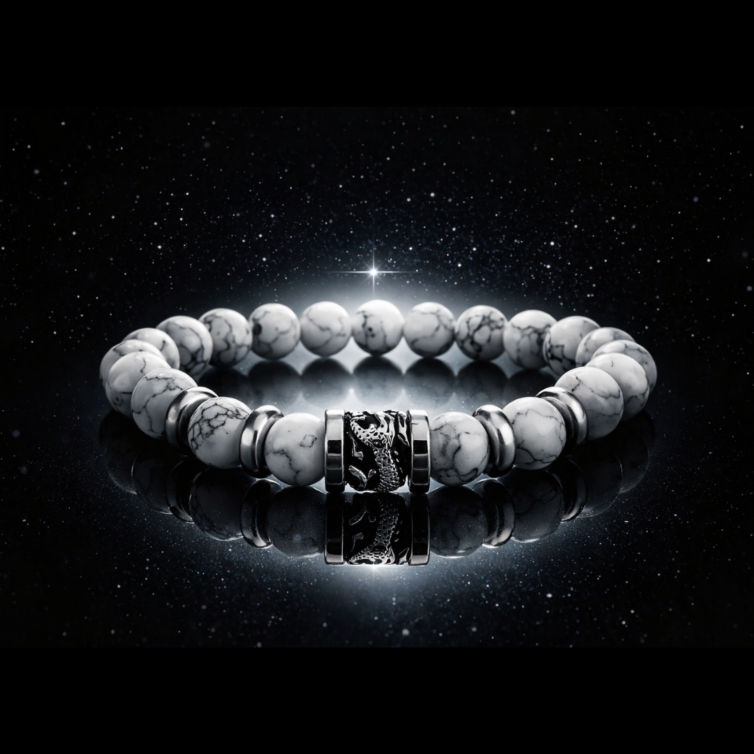 Howlite 10 mm Bead Bracelet with Dragon Clasp
