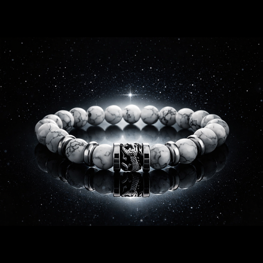 Howlite 10 mm Bead Bracelet with Dragon Clasp
