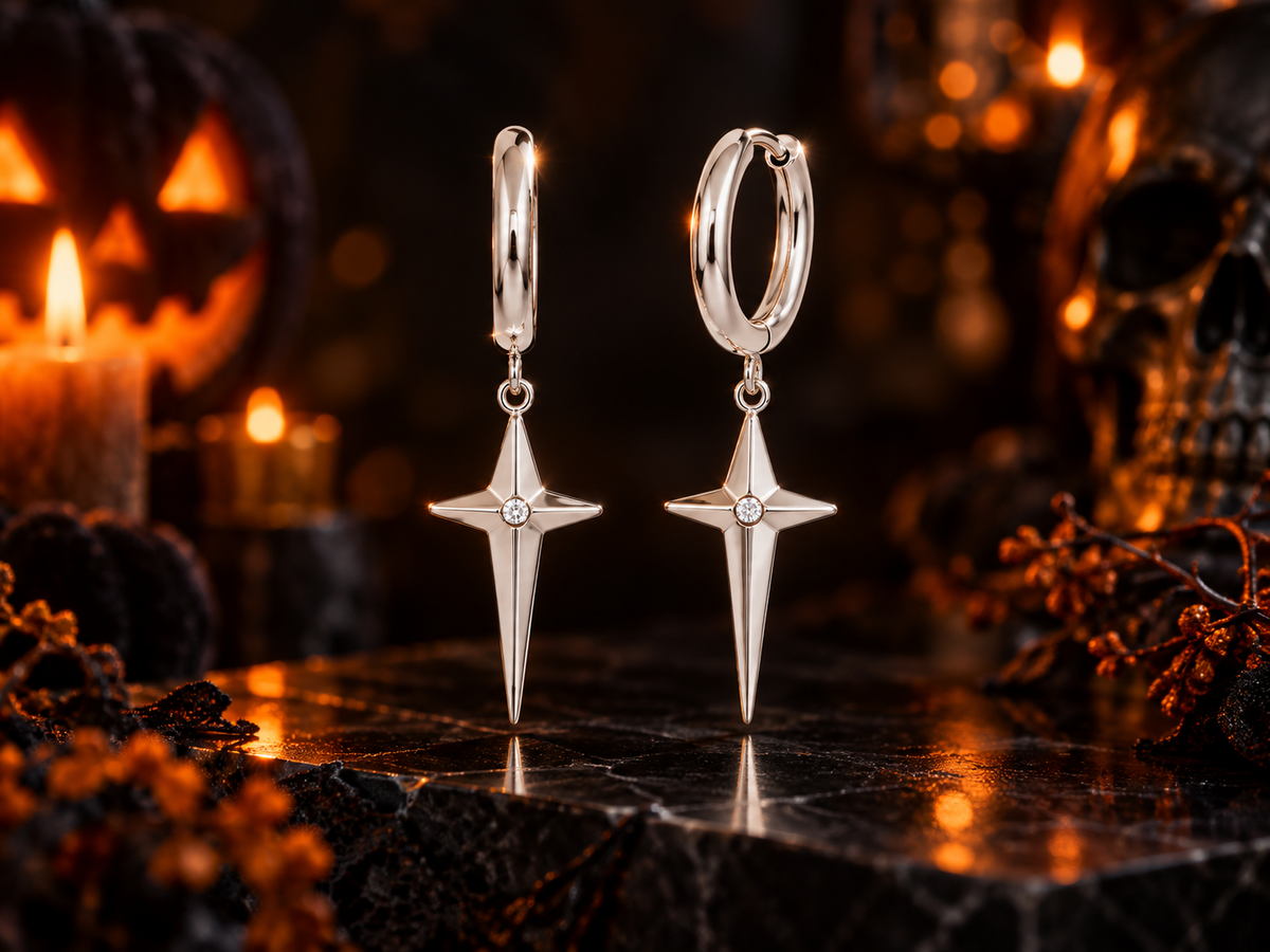 CZ Accented Cross Huggie Hoop Earrings - Rhodium or 14kt Gold Finish
