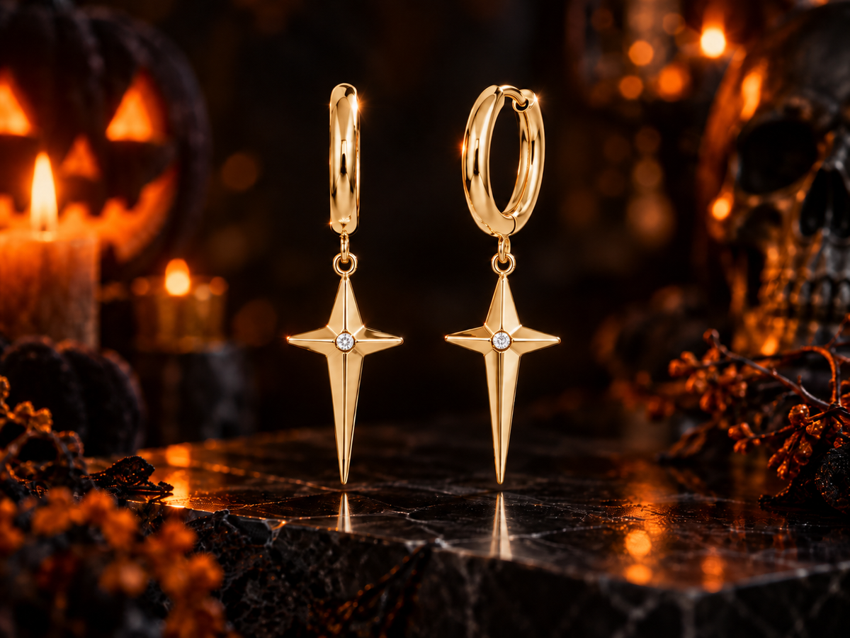 CZ Accented Cross Huggie Hoop Earrings - Rhodium or 14kt Gold Finish