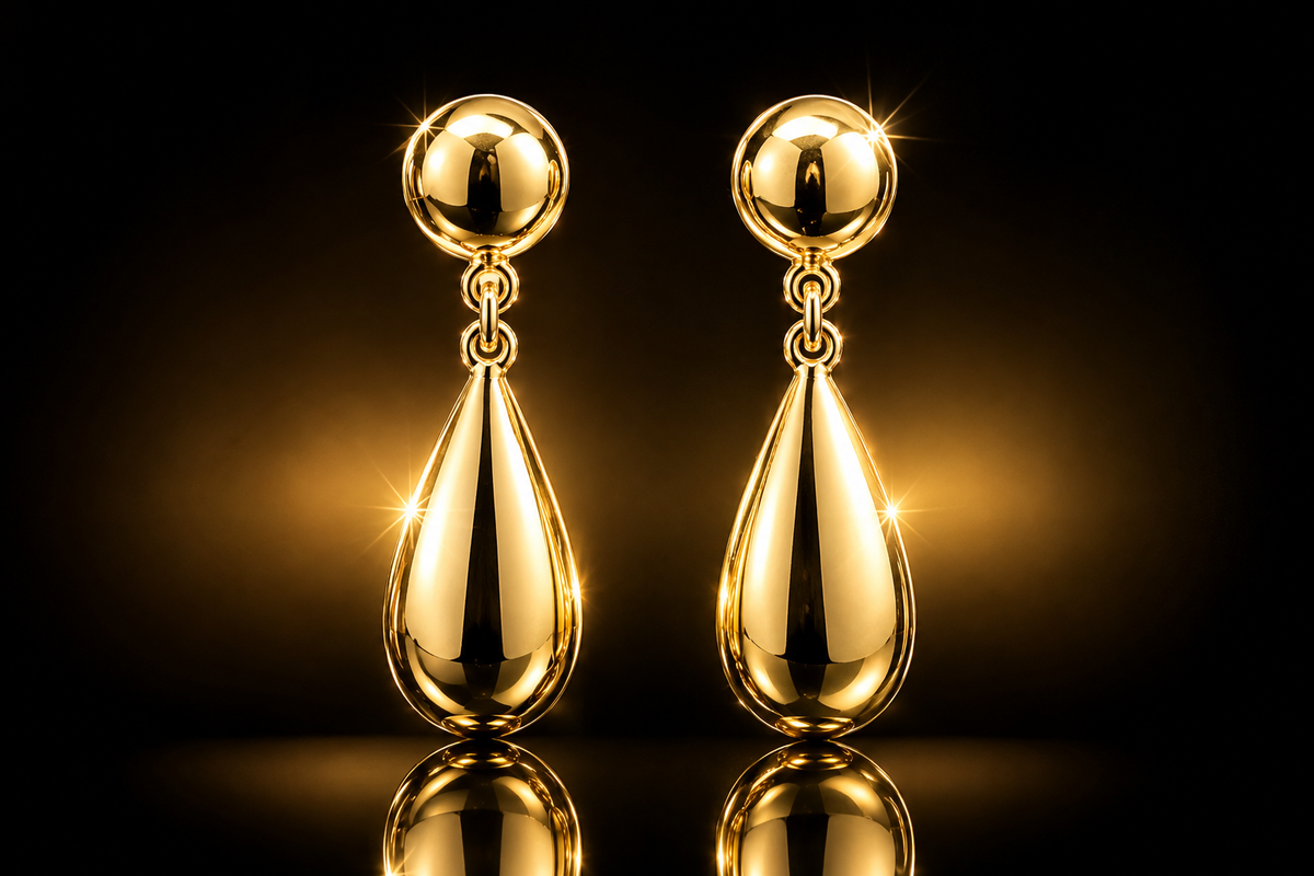 14K Italian Yellow Gold Teardrop Dangle Earrings, 37mm
