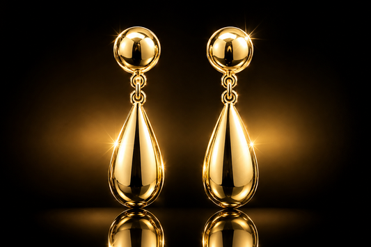 14K Italian Yellow Gold Teardrop Dangle Earrings, 37mm