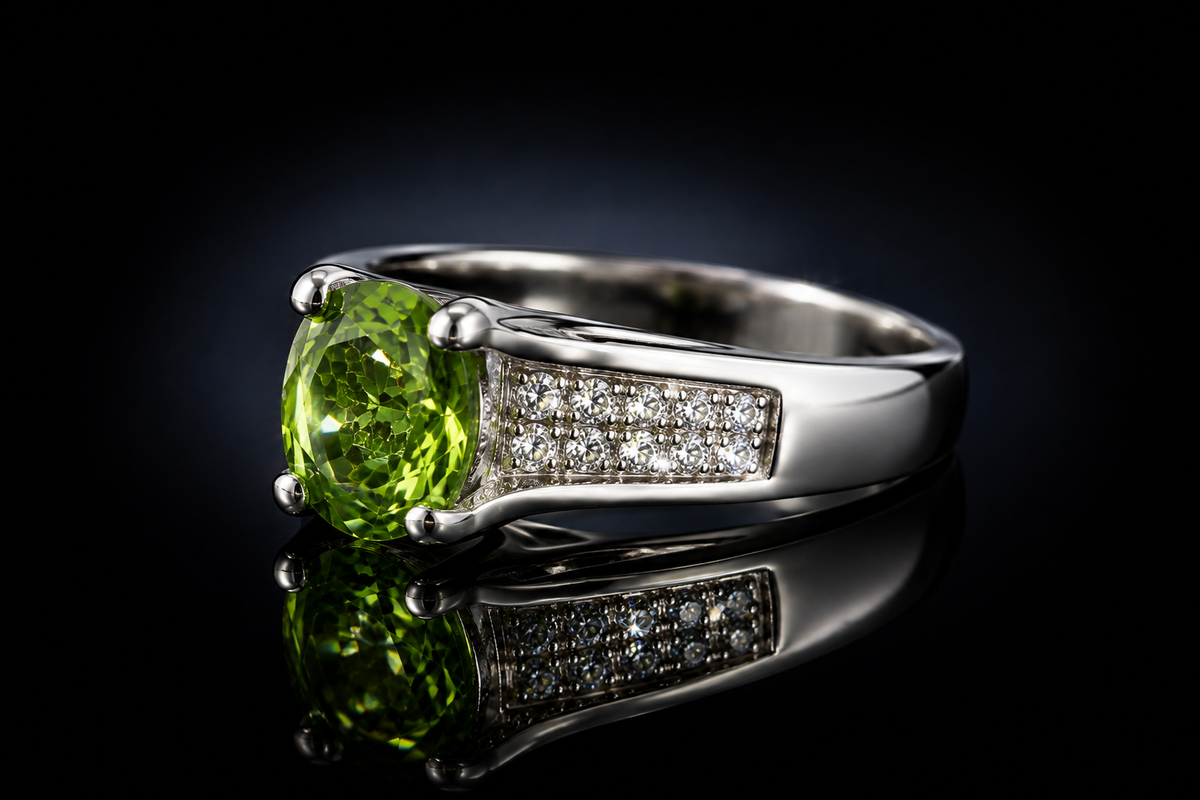14K White Gold 3.25 ctw Genuine Peridot and Diamond Ring