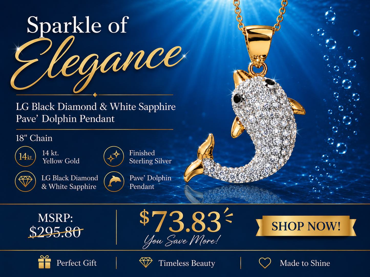 Pave’ Dolphin Pendant -- 18" Chain