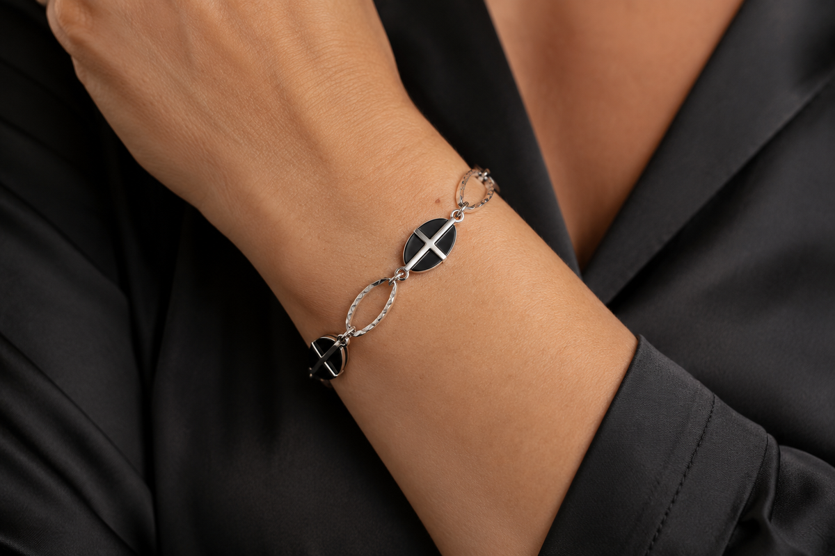 7.5" Enamel-Finished Stainless Steel Cross Bracelet with 1.5" Extender