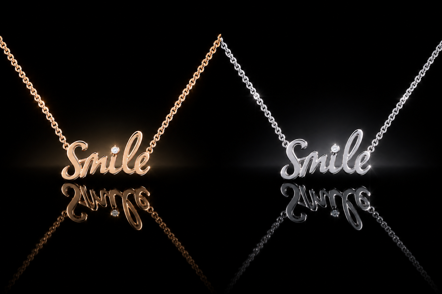 14K/Rhodium Finished CZ Accented Smile Necklace