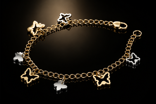 14 kt. White & Yellow Gold Italian Butterfly Charm Bracelet