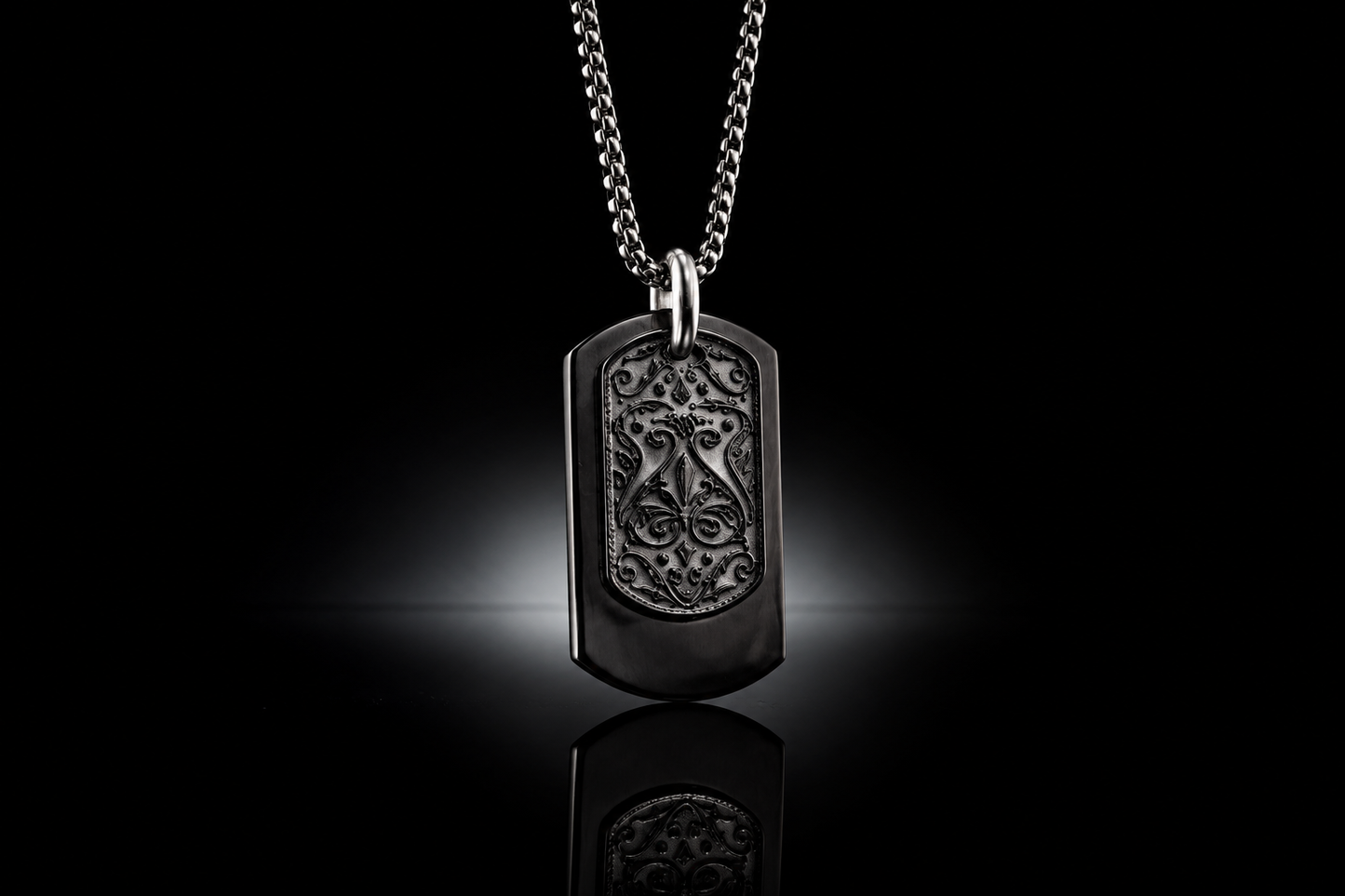 925 Sterling Silver Black Titanium Double Dog Tag Pendant & 20" Chain by Edward Mirell