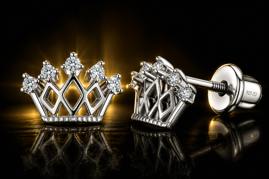 925 Sterling Silver LG White Sapphire Tiara Earrings with Screw Backs