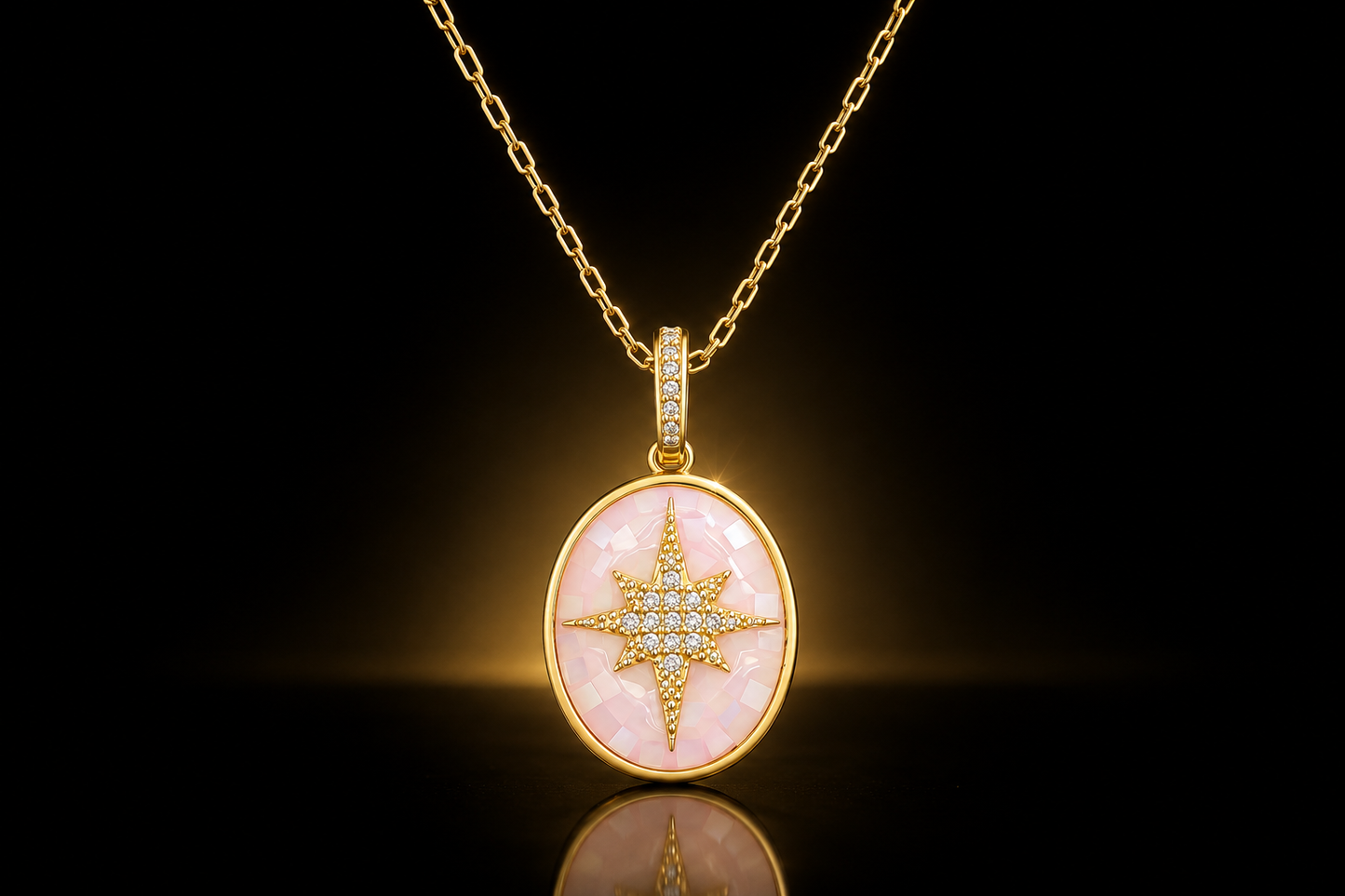 18K Yellow Gold Finished Faceted Opal North Star Pendant, CZ Accented