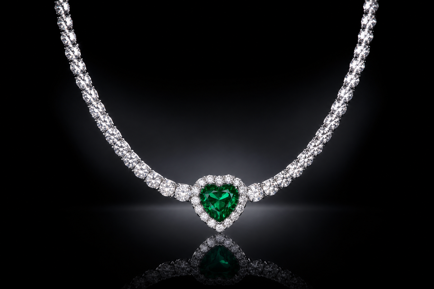 Sterling Silver Lab-Grown White Sapphire & Emerald Tennis Necklace, 18"+2" Extender