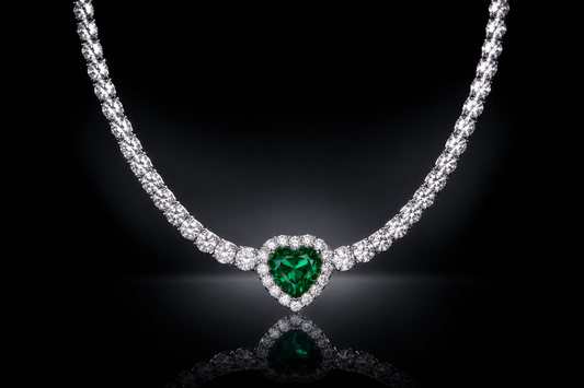 Sterling Silver Lab-Grown White Sapphire & Emerald Tennis Necklace, 18"+2" Extender