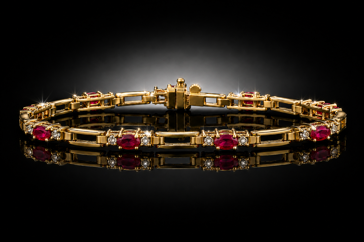 Vintage 14kt Yellow Gold 2.75 CTW Ruby & Diamond Tennis Bracelet, Circa 1970s