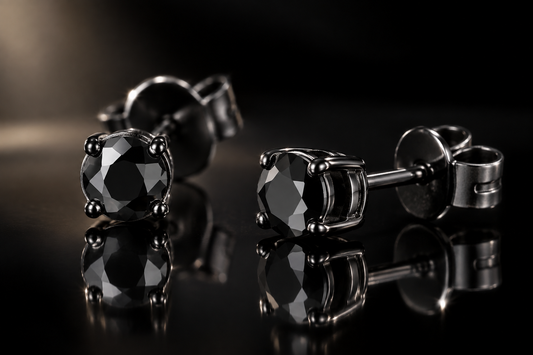 Black PVD Simulated Diamond Stud Earrings – 4mm or 6mm