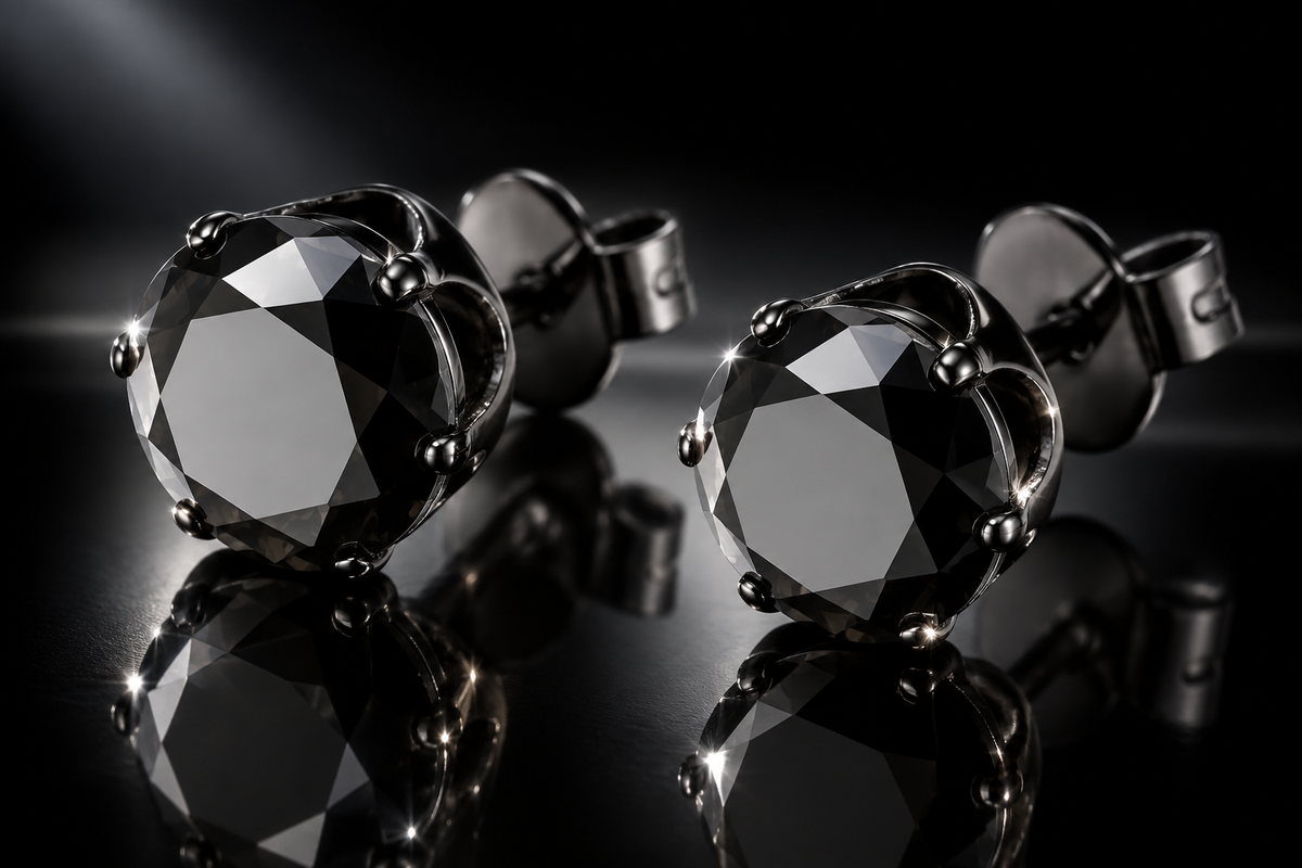 Black PVD Simulated Diamond Stud Earrings – 4mm or 6mm