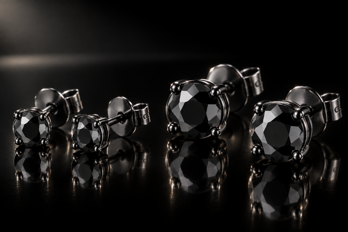 Black PVD Simulated Diamond Stud Earrings – 4mm or 6mm