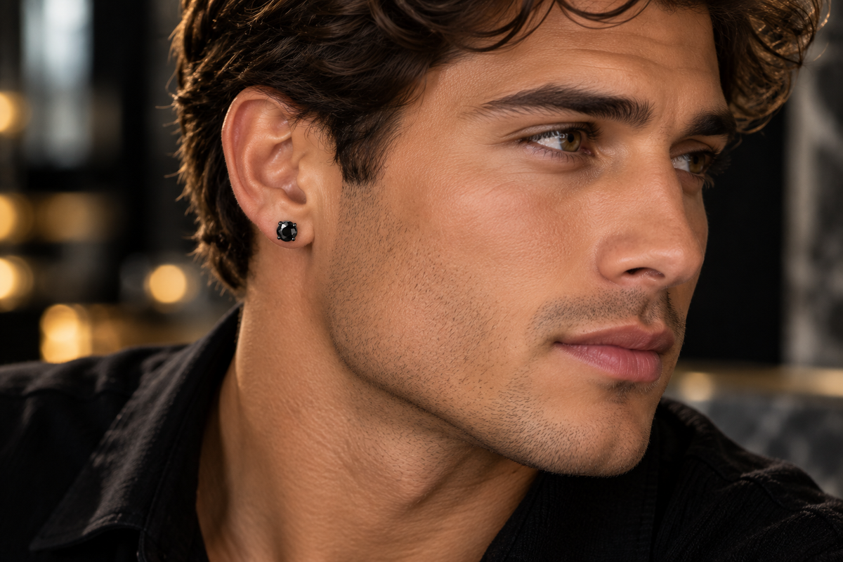 Black PVD Simulated Diamond Stud Earrings – 4mm or 6mm