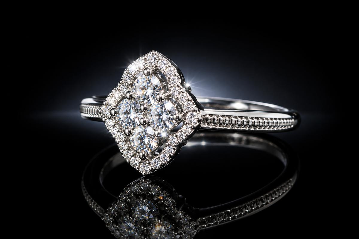 10kt White Gold .50 CTW Genuine Diamond Vintage-Style Cluster Ring (SI1-2, G-H)