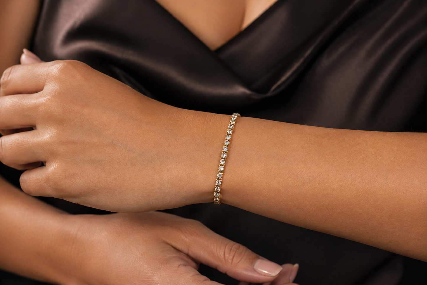 14K Yellow Gold 3.5 ctw Genuine Champagne Diamond Tennis Bracelet