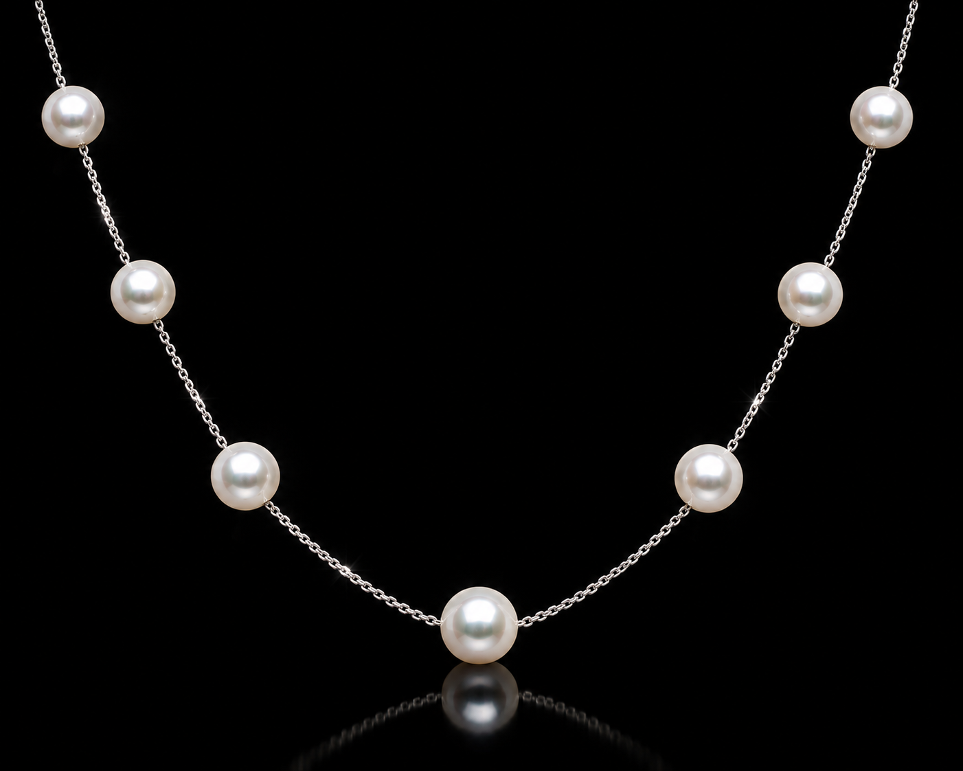 14 kt. White Gold 8.5 mm Genuine Japanese Akoya Pearl 8 Station 18" Necklace