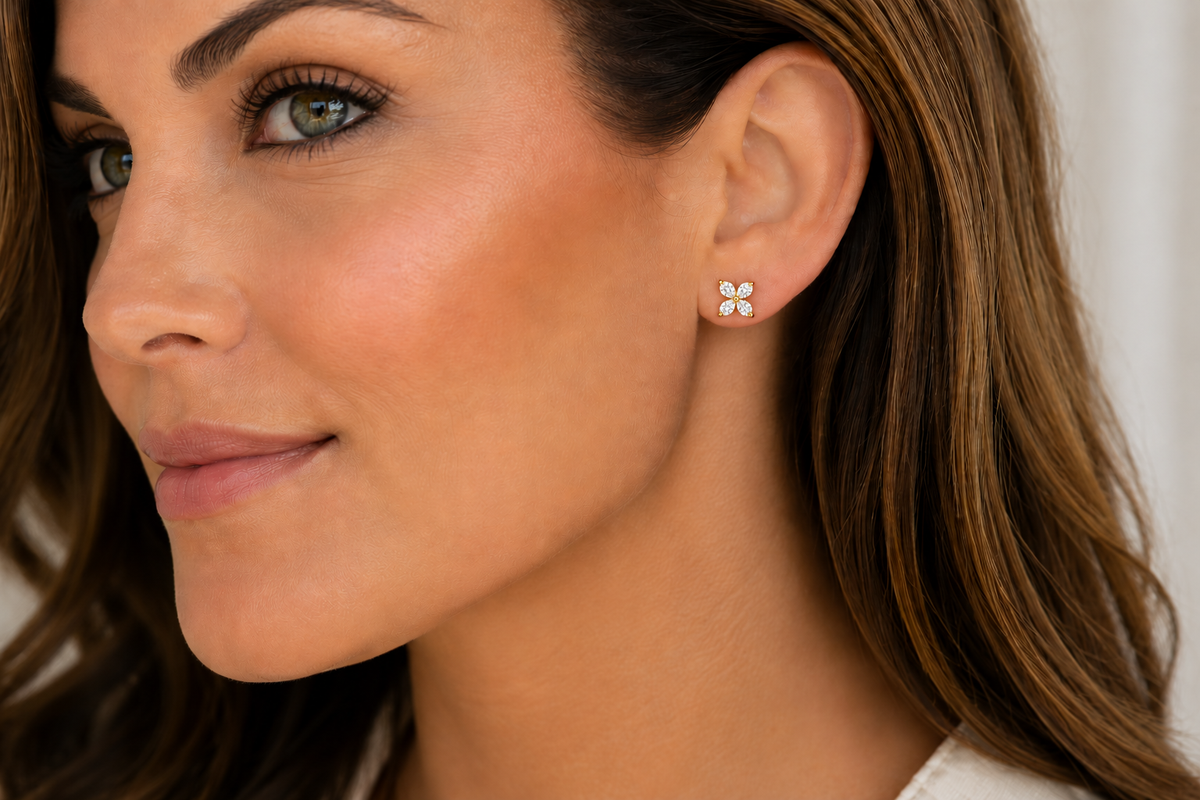 18kt Gold/Rhodium-Finished Titanium Steel Petal Stud Earrings