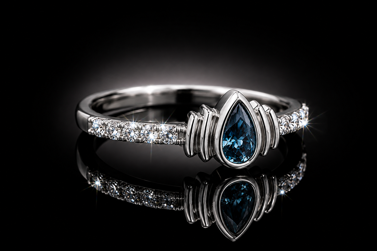 14K White Gold .70 ctw Natural Blue & White Diamond Ring by Aiya Designs