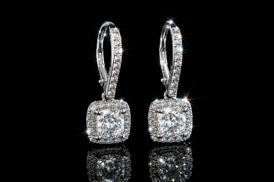 925 Rhodium Finished Sterling Silver LG White Sapphire Halo Dangle Leverback Earrings