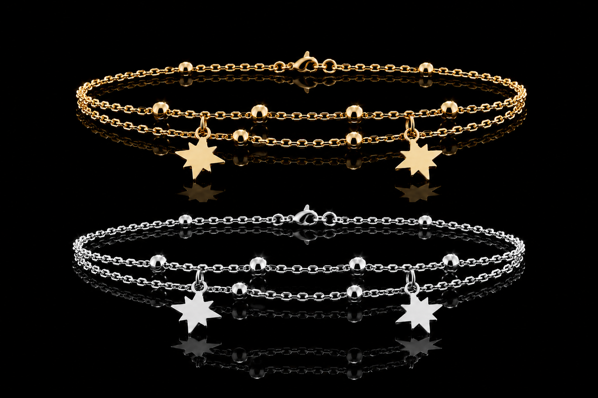 925 Sterling Silver Double Row North Star Bracelet
