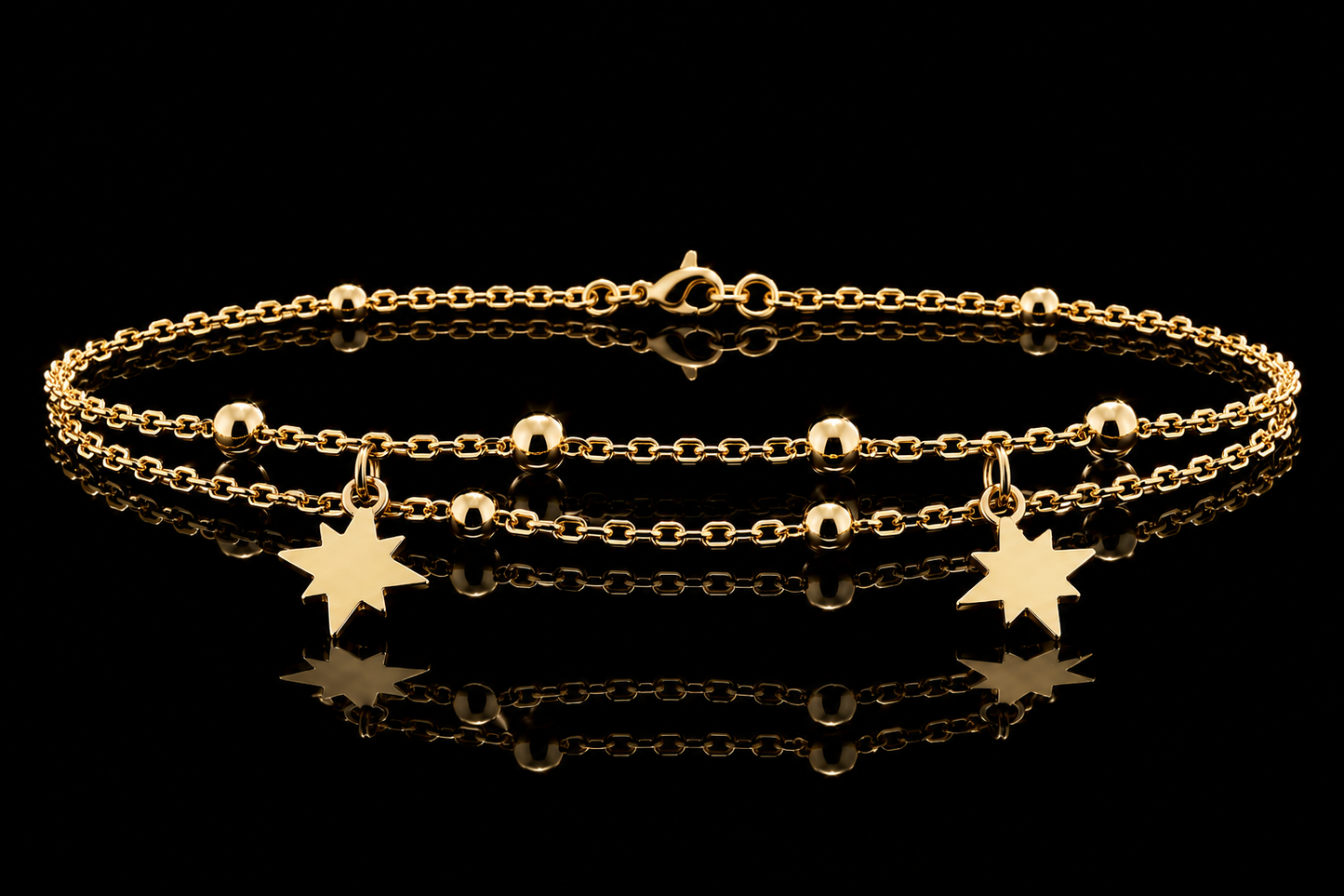 925 Sterling Silver Double Row North Star Bracelet