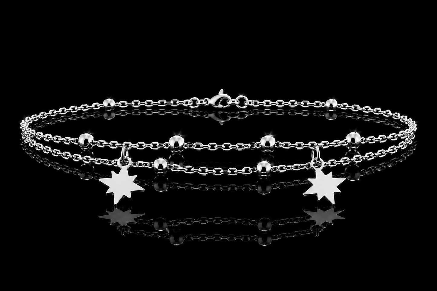 925 Sterling Silver Double Row North Star Bracelet