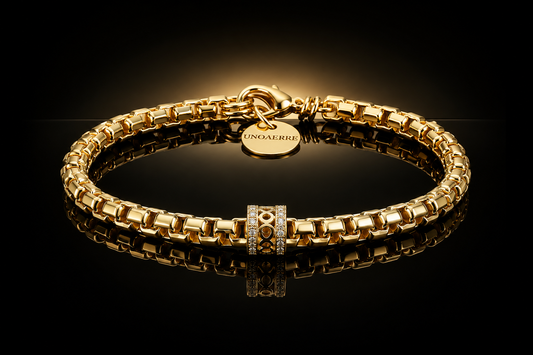 24 kt. Bonded UNOARRE Bracelet with LG Diamond Accented Rondelle – 8.25 Inches