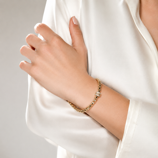 24 kt. Bonded UNOARRE Bracelet with LG Diamond Accented Rondelle – 8.25 Inches