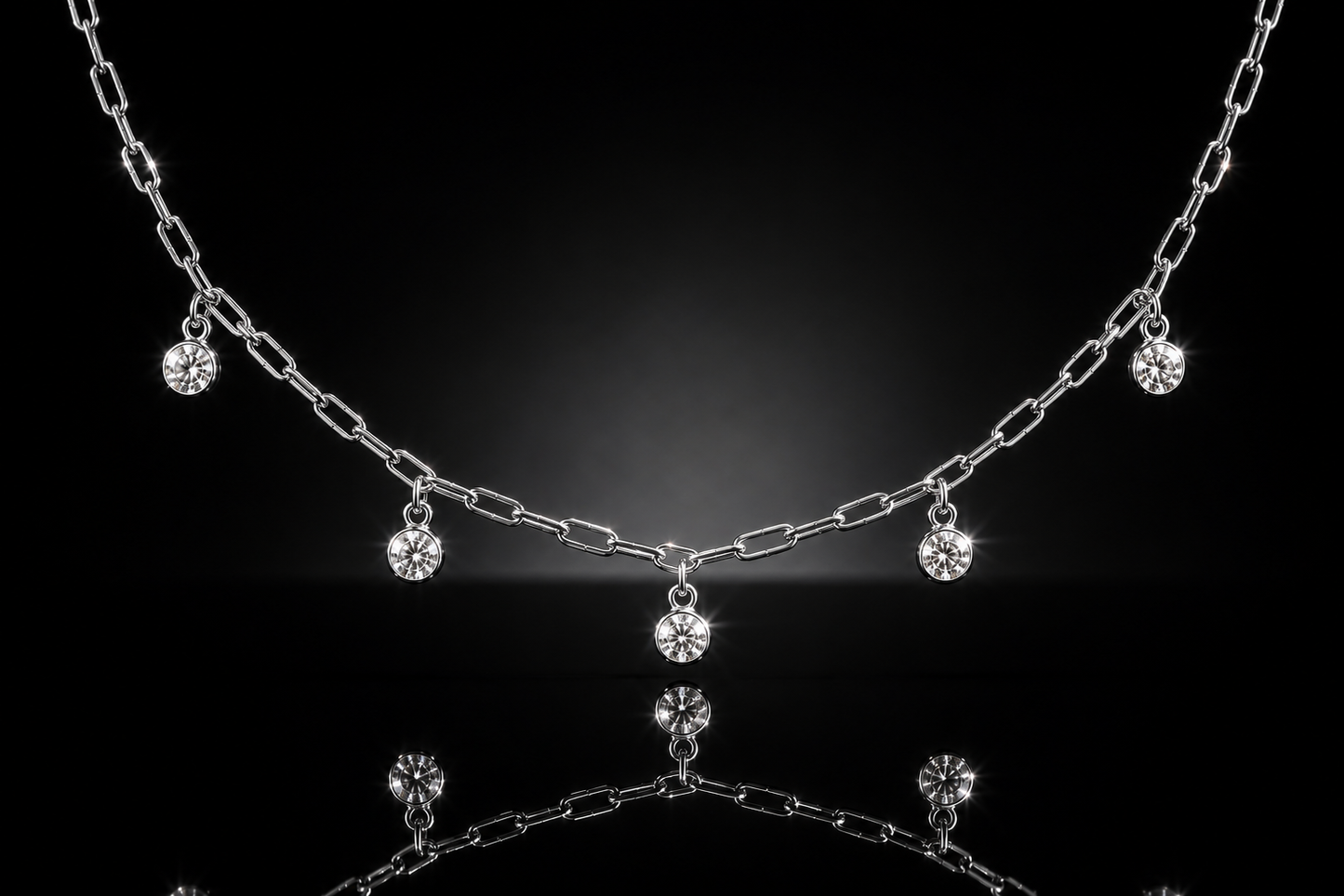 14k/925 Sterling Silver 5 Stone Bezel Set LG White Sapphire Paperclip Station Necklace – 18"