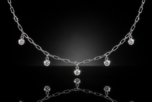14k/925 Sterling Silver 5 Stone Bezel Set LG White Sapphire Paperclip Station Necklace – 18"
