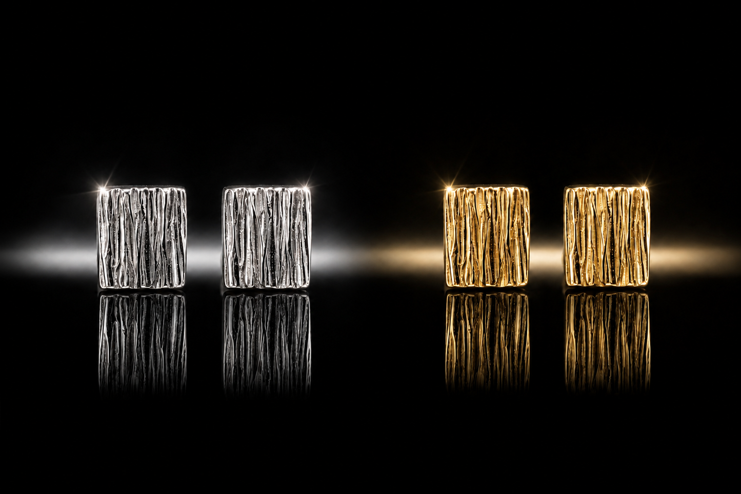 925/14 kt. Sterling Silver 9.6 x 8.5 mm Textured Bark Design Square Stud Earrings