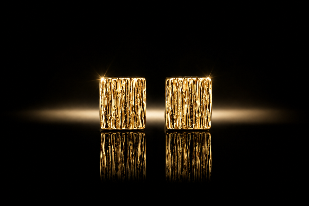 925/14 kt. Sterling Silver 9.6 x 8.5 mm Textured Bark Design Square Stud Earrings