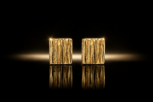 925/14 kt. Sterling Silver 9.6 x 8.5 mm Textured Bark Design Square Stud Earrings