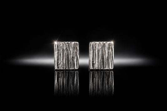 925/14 kt. Sterling Silver 9.6 x 8.5 mm Textured Bark Design Square Stud Earrings