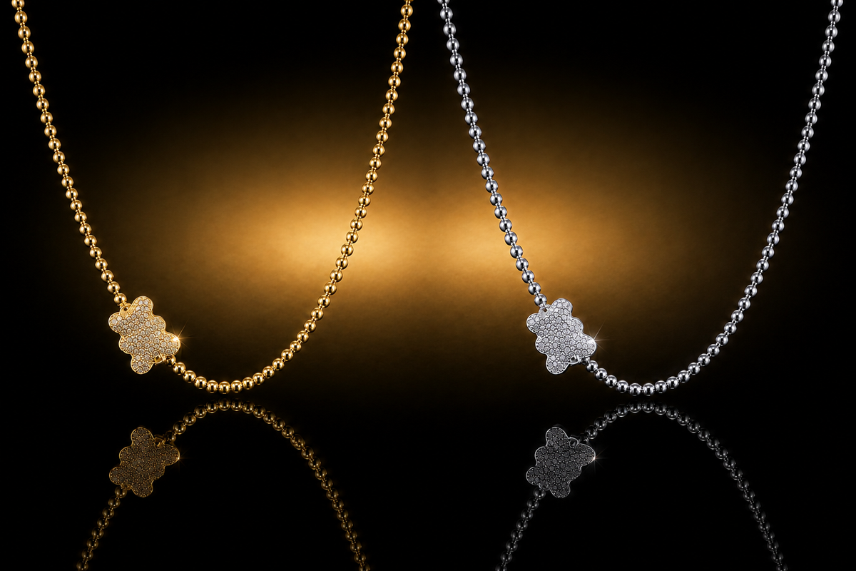 Crystal Pave' Bear Necklace, 16"+2"
