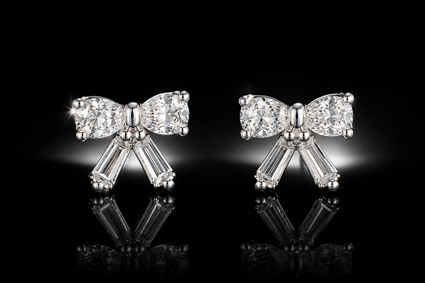 .50 ctw Genuine Diamond Crystalline Platinum Finished Baguette Bow Stud Earrings by Anna Zuckerman