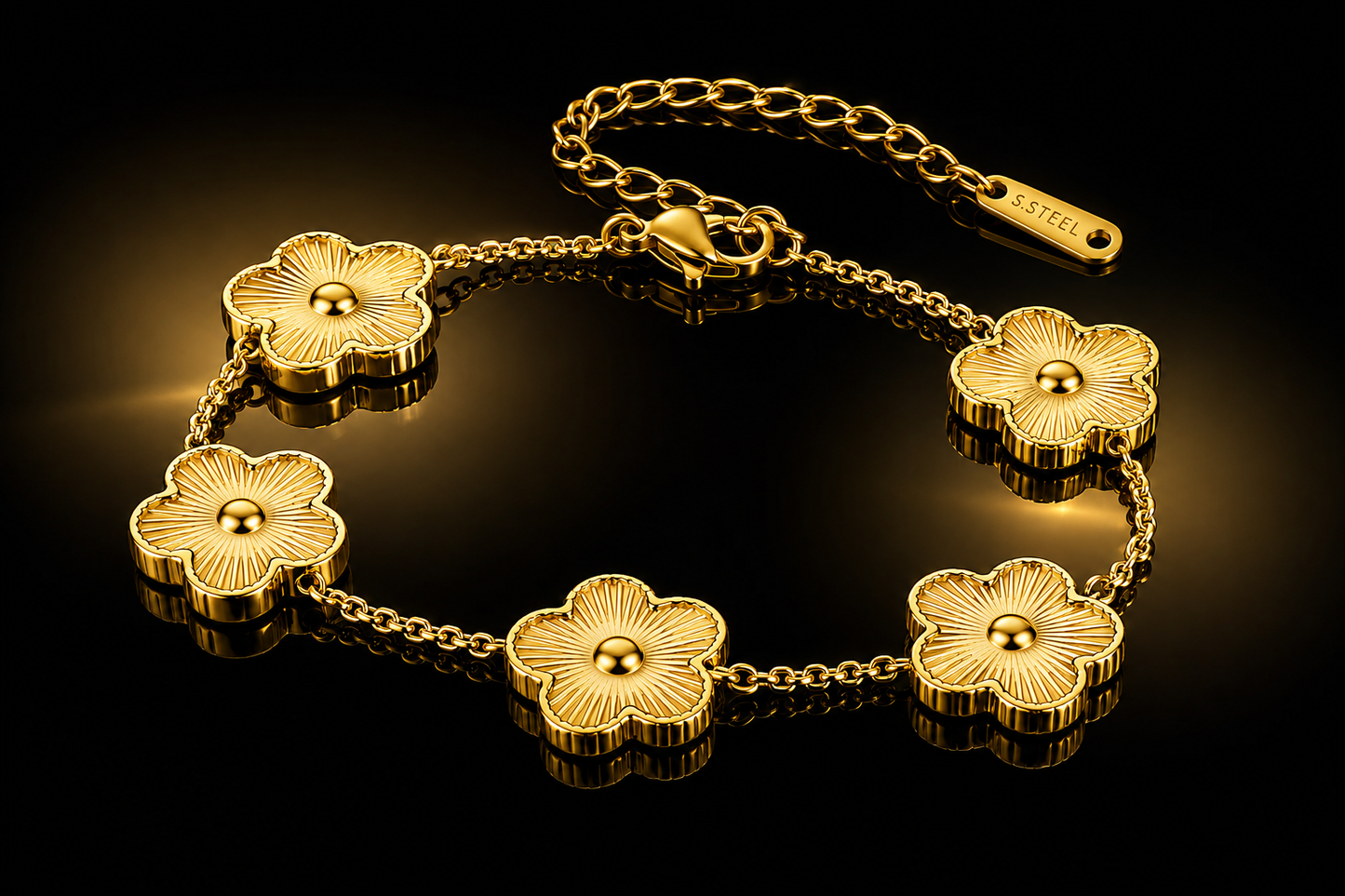 18K Yellow Gold over Titanium Stainless Steel "Flower Meadow" Bracelet