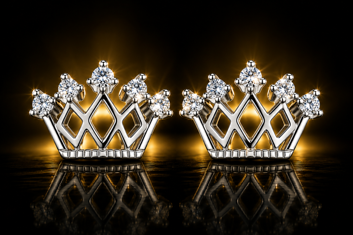 925 Sterling Silver LG White Sapphire Tiara Earrings with Screw Backs