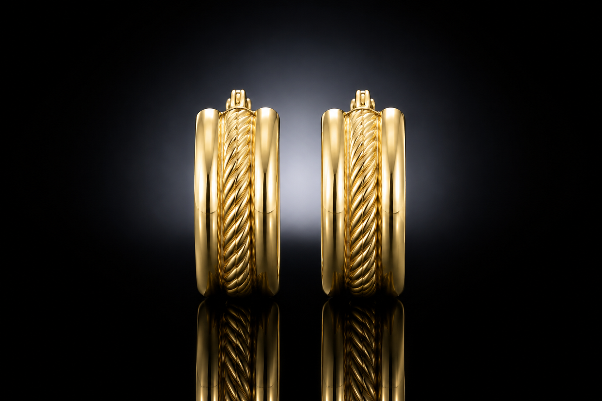 14kt Yellow Gold Cable-Accented Huggie Hoop Earrings by Michael B, 16x6mm
